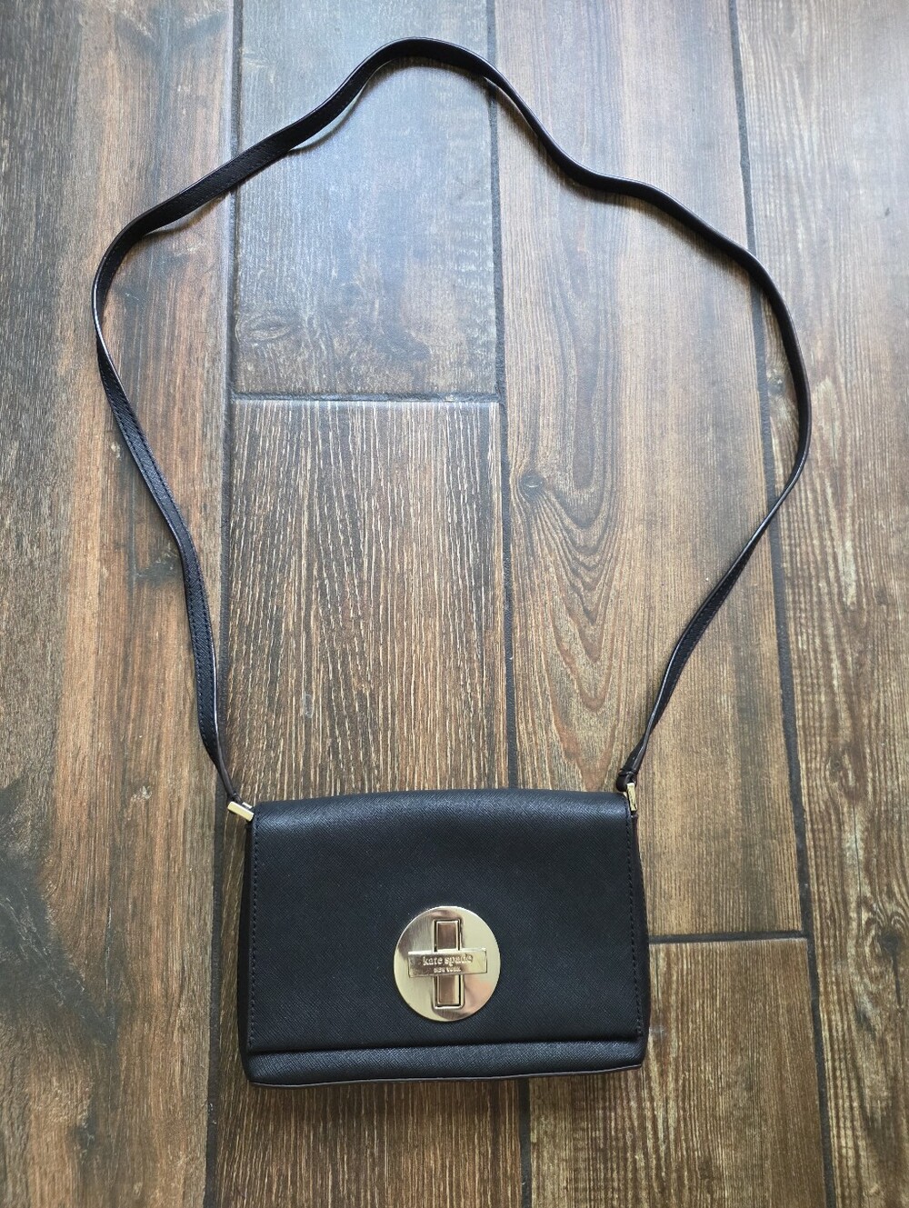 Kate Spade Black Crossbody Shoulder Bag with Gold Turnlock